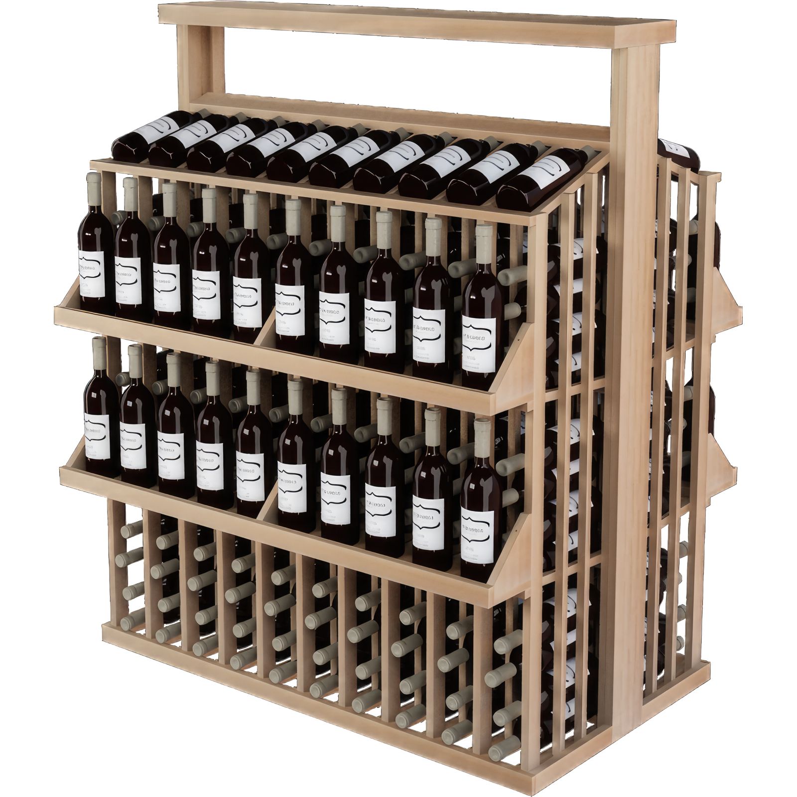 a wooden wine rack filled with bottles of wine a wooden wine rack filled with bottles of wine