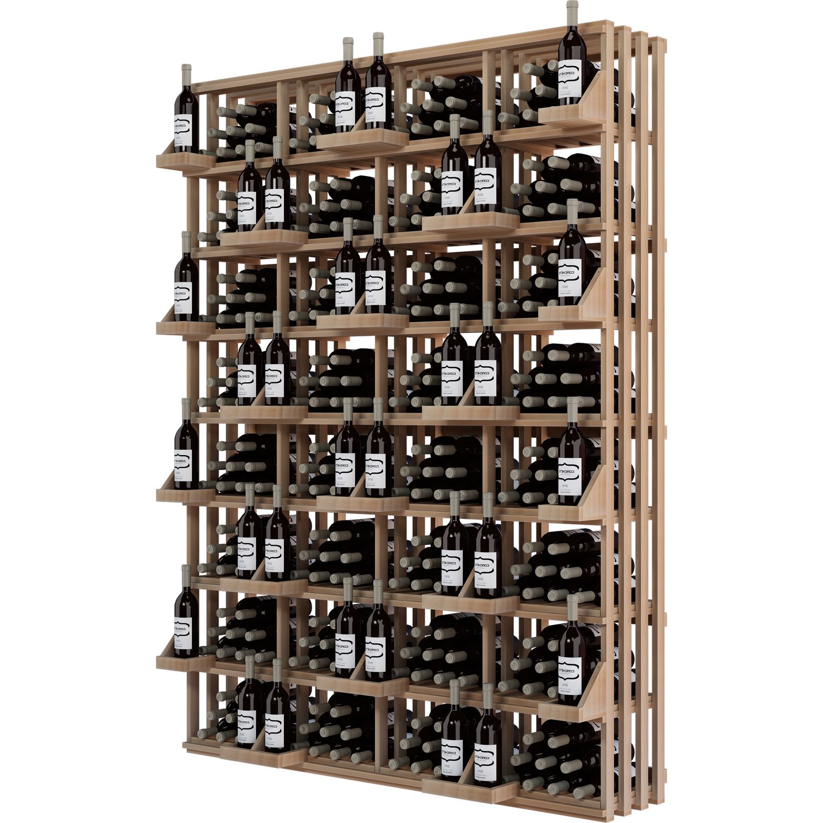 a wooden wine rack filled with many bottles of wine a wooden wine rack filled with many bottles of wine
