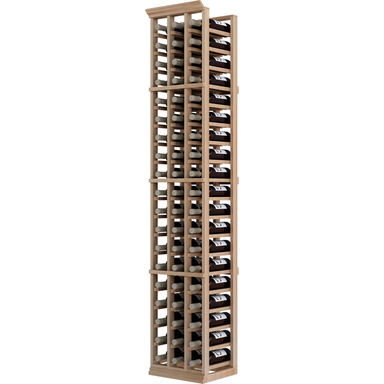 a wooden wine rack filled with many bottles of wine