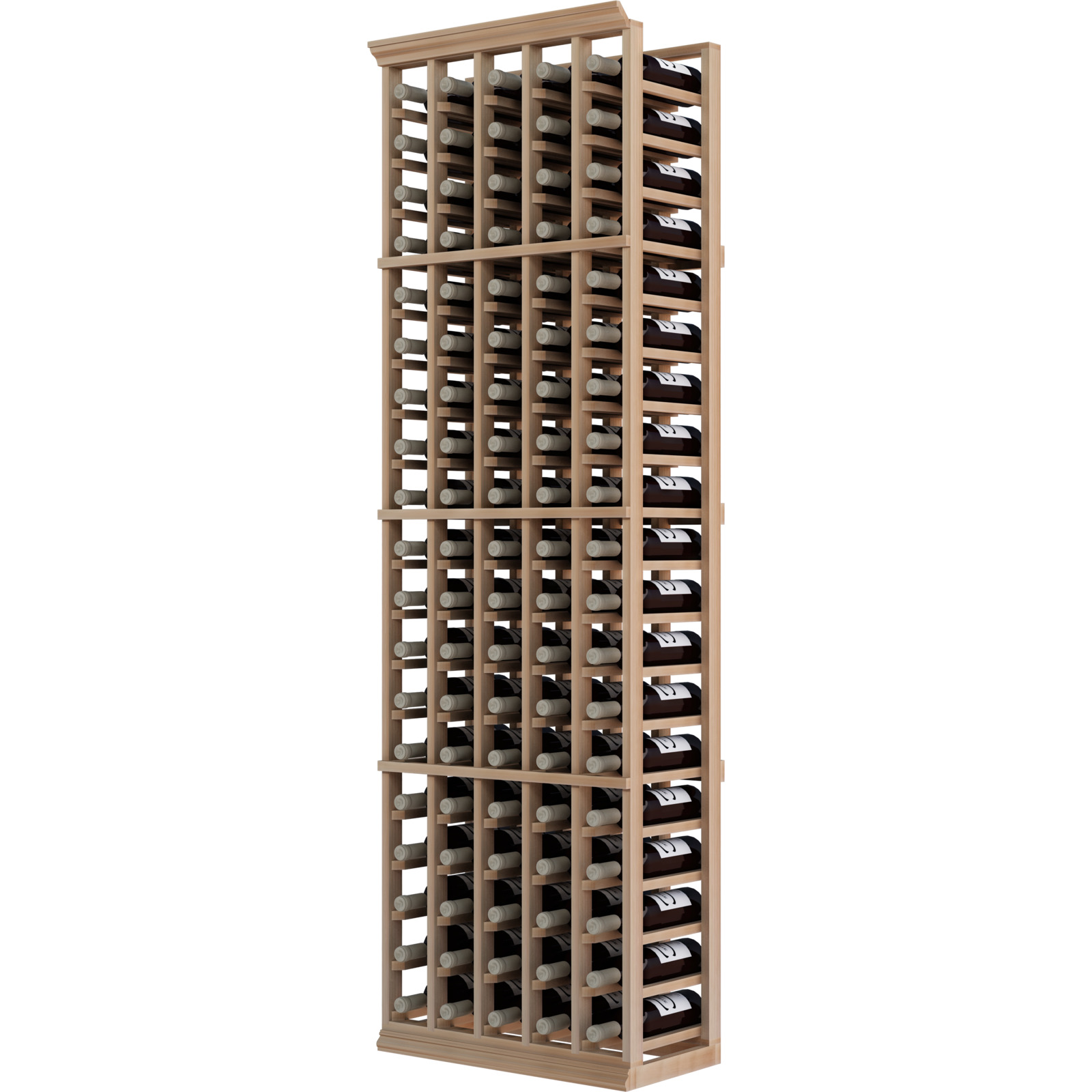 a wooden wine rack filled with many bottles of wine