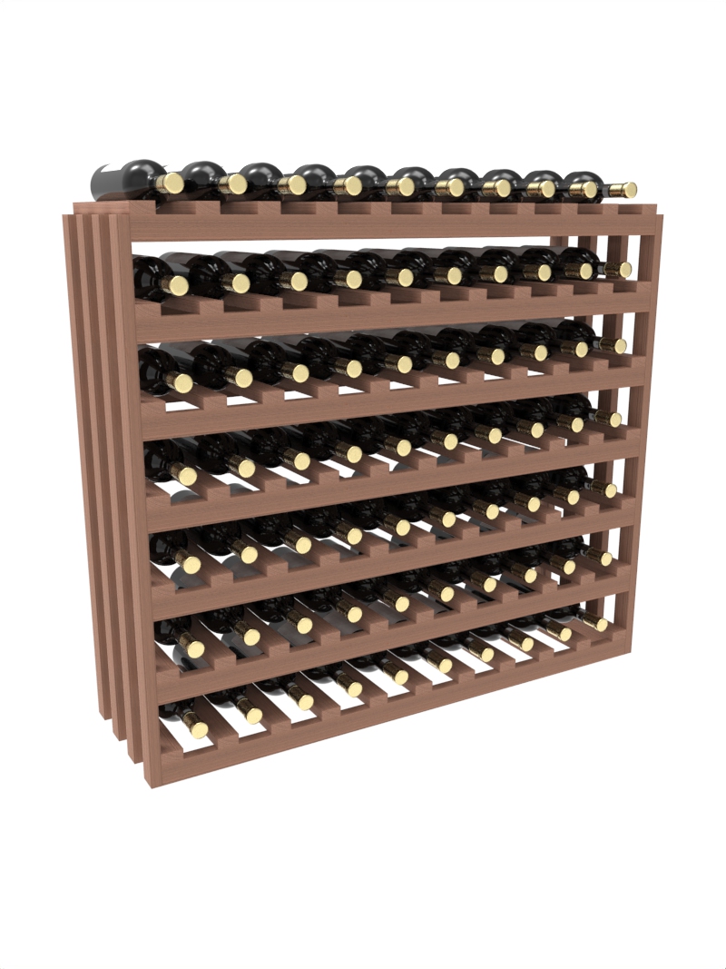 a wooden wine rack filled with bottles of wine