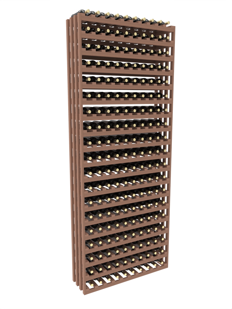 a wooden wine rack filled with bottles of wine