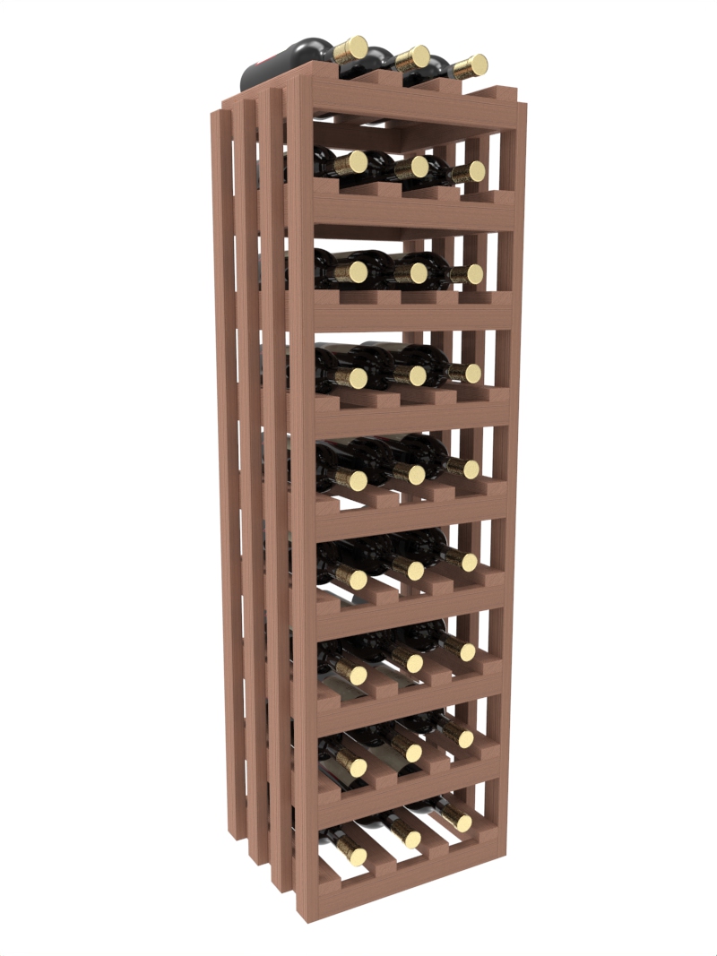 a wooden wine rack filled with bottles of wine