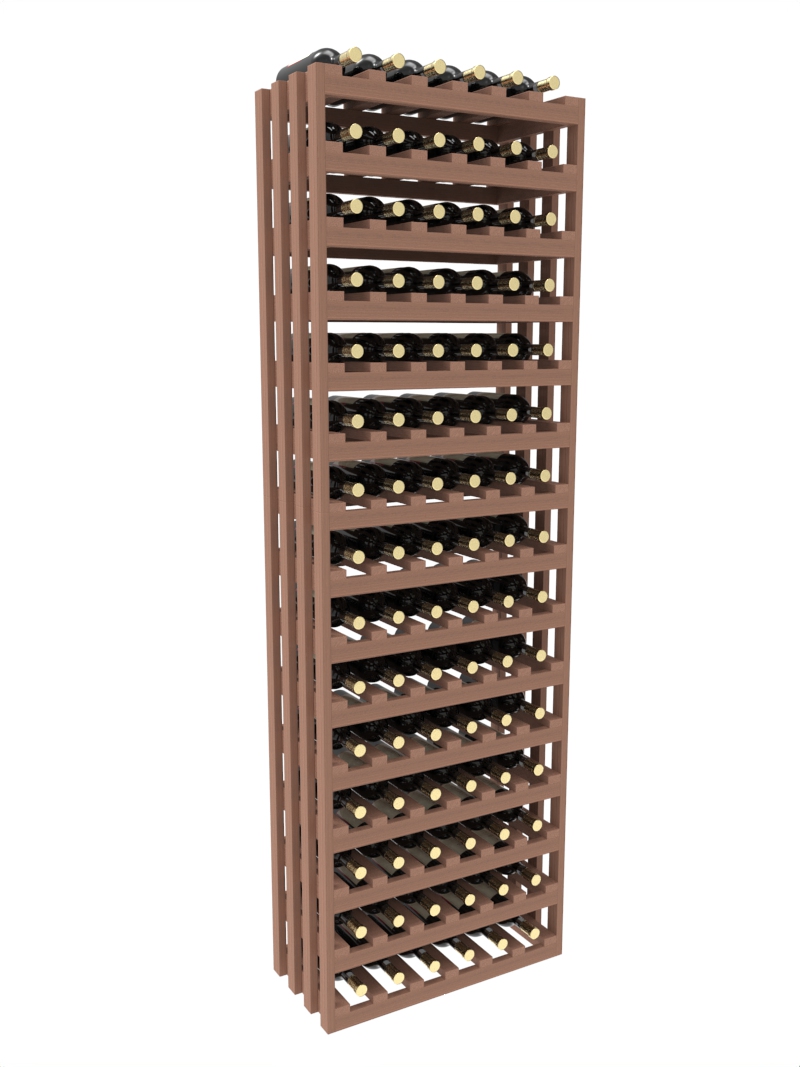 a wooden wine rack filled with bottles of wine