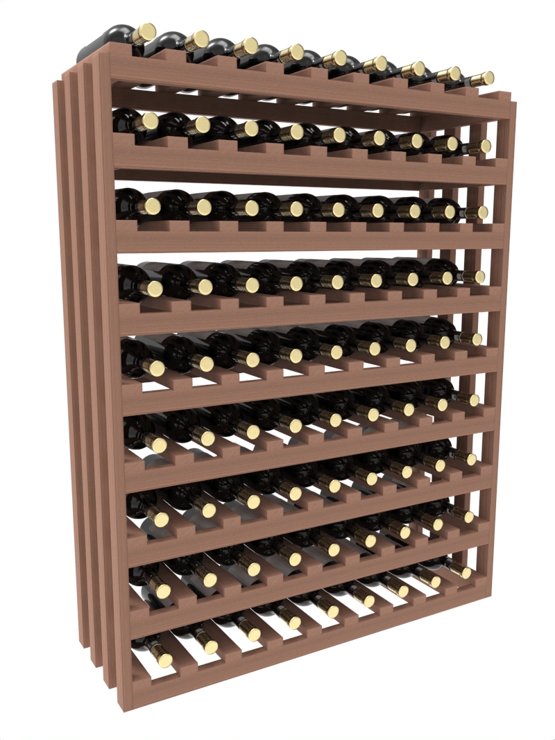 a wooden wine rack filled with bottles of wine