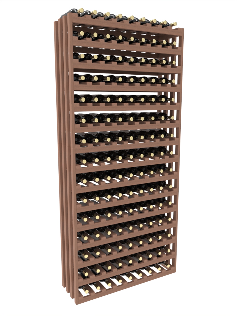 a wooden wine rack filled with bottles of wine