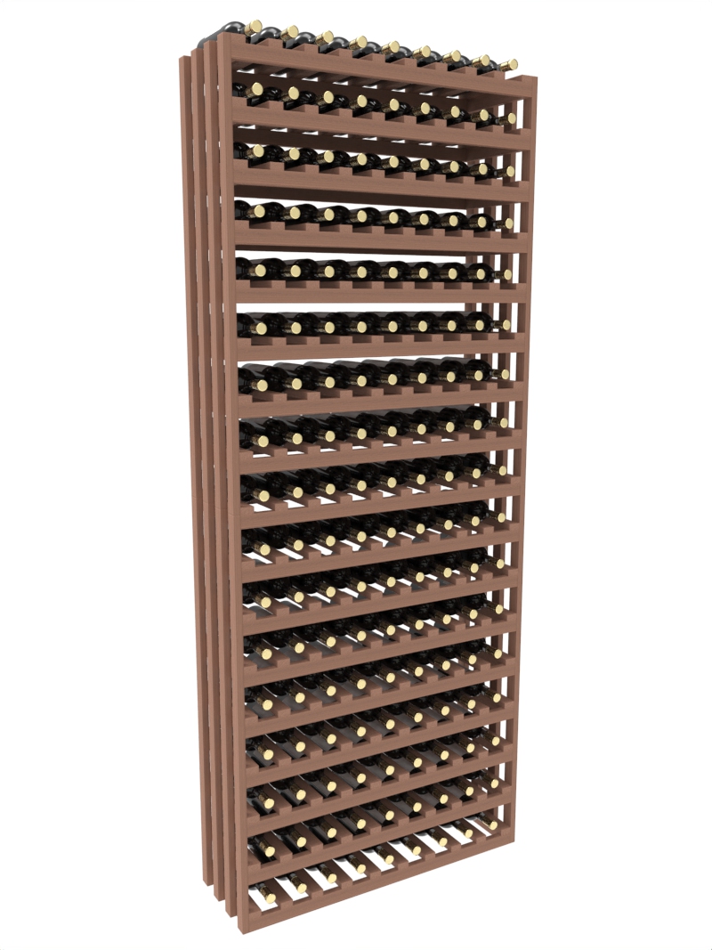 a wooden wine rack filled with bottles of wine