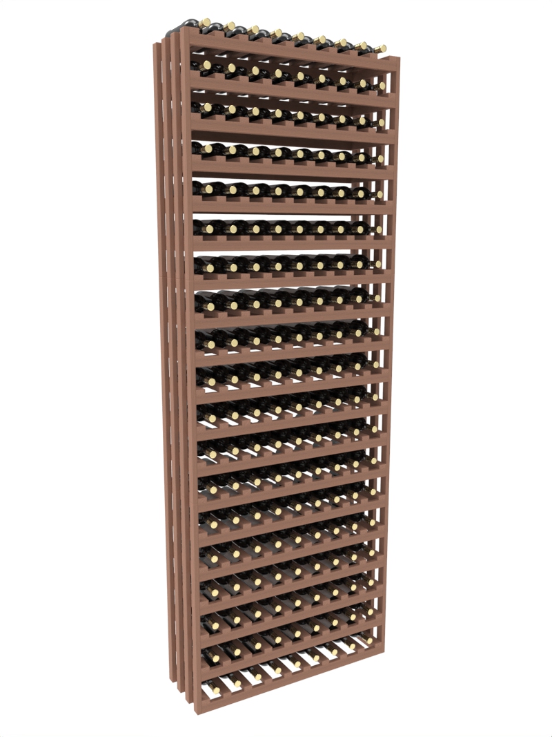 a wooden wine rack filled with bottles of wine